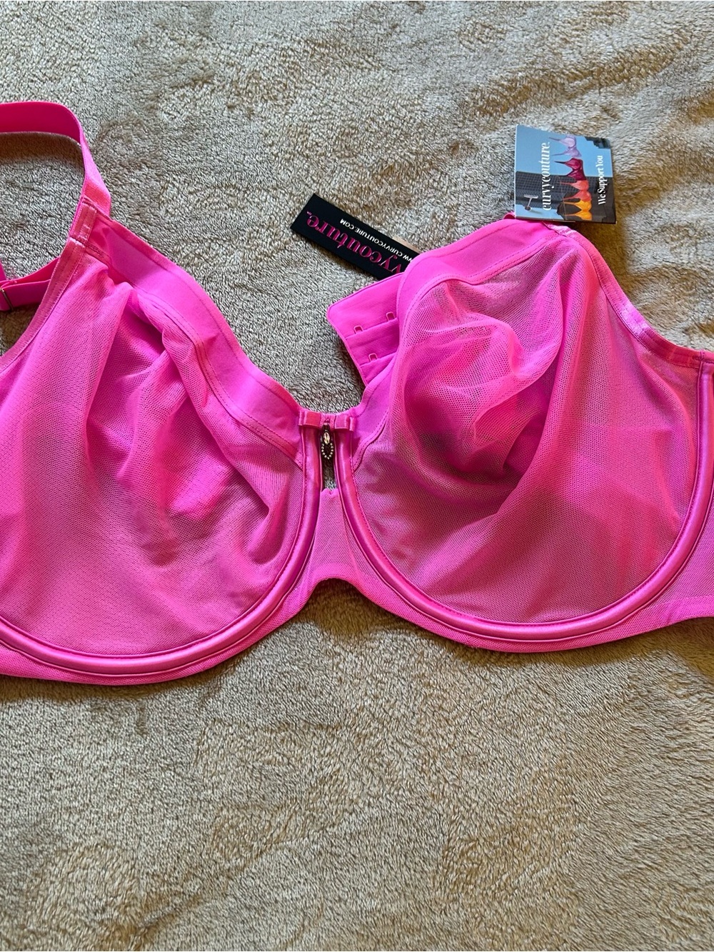 NWT Curvy Couture Hot Pink Sheer jewel detail Underwire Bra 40DD